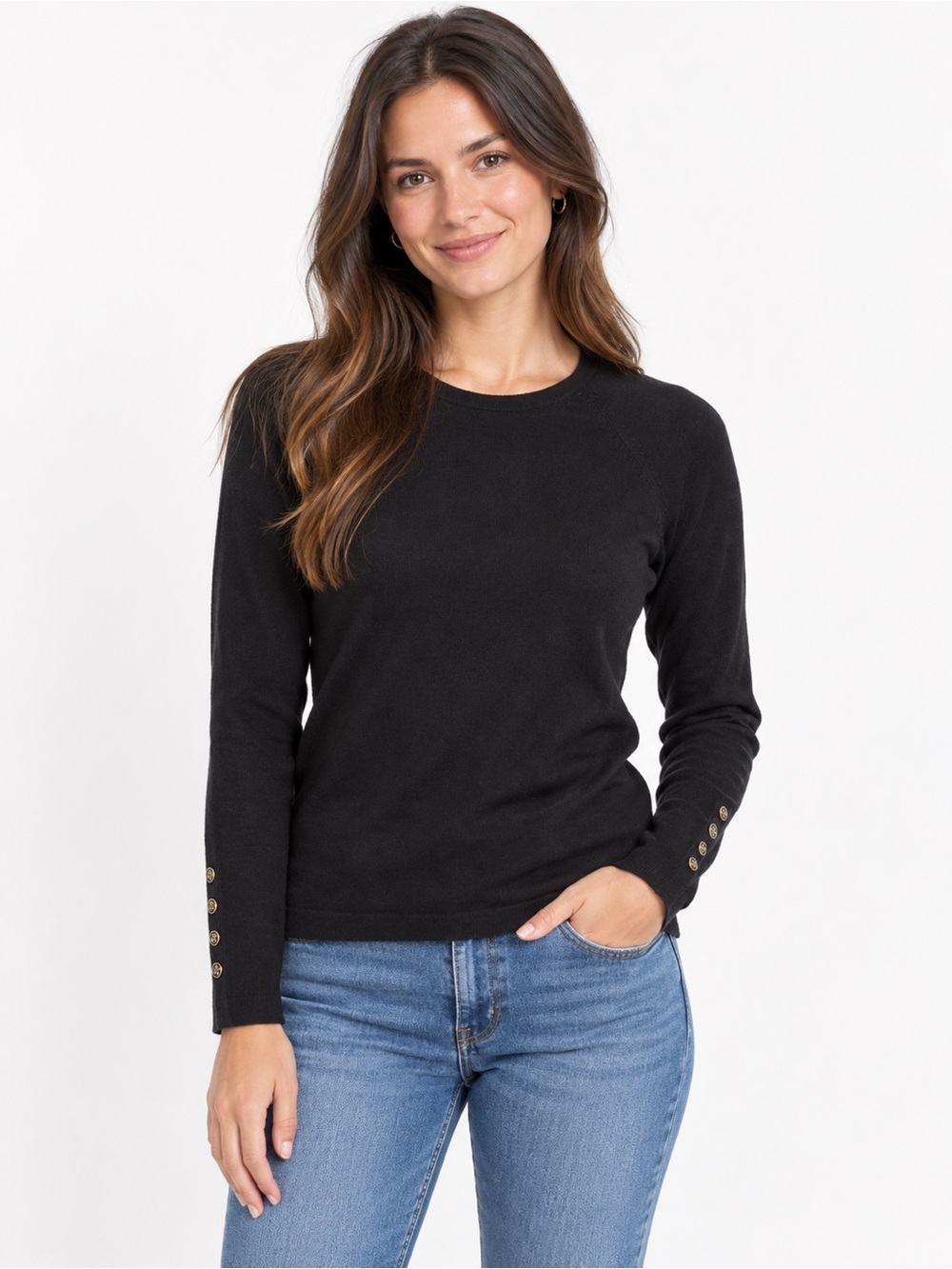 J.McLaughlin Women’s XS Black Long Sleeve Knit Top Button Cuff Stretch